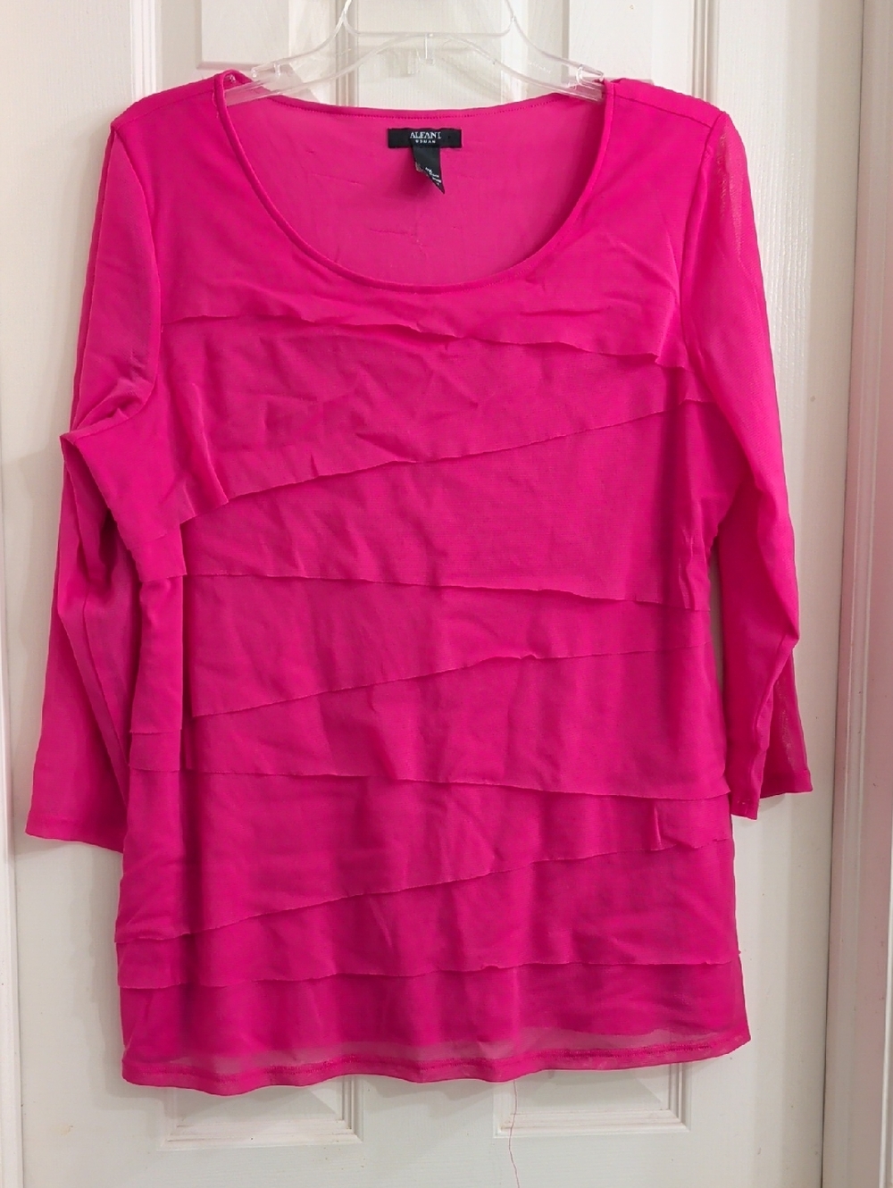 Alfani Hot Pink Layered Ruffle Long-Sleeve Tee